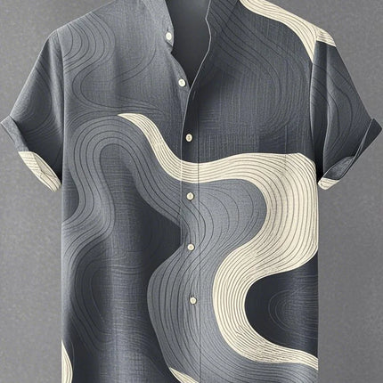 Chemise à manches longues et col montant pour homme, nouvelle collection printemps-automne, imprimée en 3D, rayures irrégulières