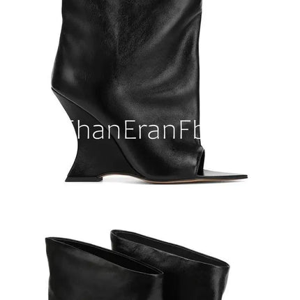SoleLadies' Spring/Summer New Fish Mouth Slope High Heel Short Boots with Pointed Toe Exposed Cool Boots, Mid Top Boots