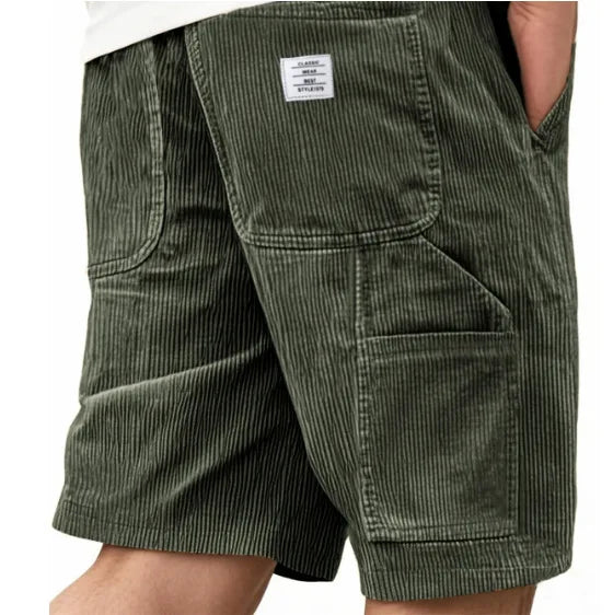 2025 Summer new solid-color lace-up sport pants, corduroy fashion shorts, men's casual sport shorts with label letters for men