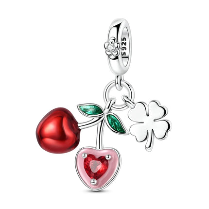 Mula 1Pc Hot Sale 925 Silver Cherry Clover Pendant Charm Fit Original Snake Chain Bracelet DIY Jewelry Gift for Women