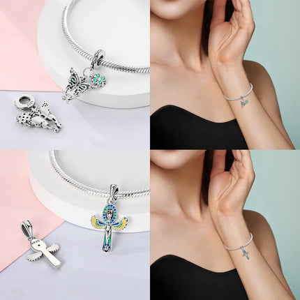 925 Sterling Silver Egyptian Pyramid Mummy Pharaoh Charms Beads Pendant Fit Original Bracelets DIY Jewelry Fine Gift