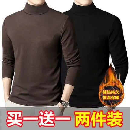 Thickened Inner Fleece-Lined Men's Polo/Turtle Neck Warm Long Sleeve Base Layer Top Autumn Winter Fashion Outwear T-Shirts