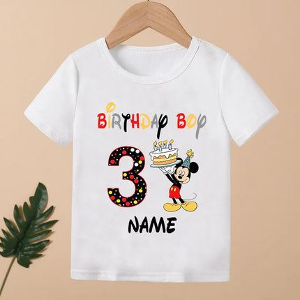 Mickey Mouse Print Cartoon Girls Clothes 1 2 3 4 5 6 7 8 9 Years Happy Birthday Custom Name Kids T-shirt Baby Children T-Shirt
