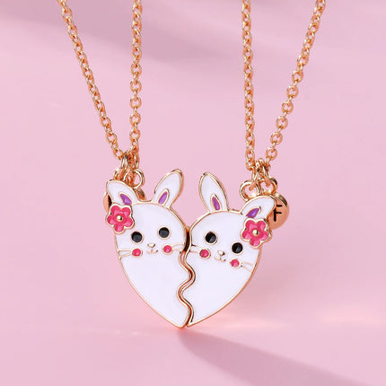 2Pcs Cute Cartoon Animal Magnetic Necklace Exquisite Kawaii Pendant Best Friends Couple Jewelry Accessories Party Birthday Gift