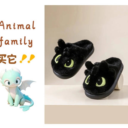Winter Cute How To Train Your Dragon Toothless Slippers  Include Heel Furry Couple Anti-slip Keep Warm Good Looks Shoes Gift
