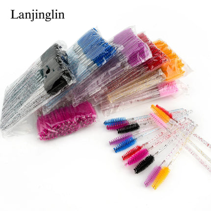 Lanjinglin 50/100Pcs Makeup Eyelash Brushes Crystal Eyebrow brush Diamond Handle Mascara Wand Applicator Lashes Extension Tools