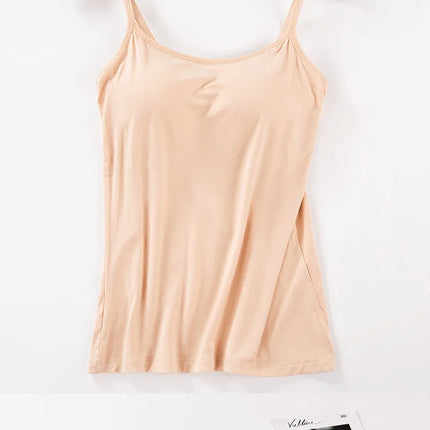 2020 Women Solid Tank Tops Adjustable Strap Built In Cup Padded Wireless Camisole Camis Vest Female Home Basic Tank Top