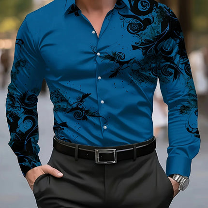 Men's Stylish Red Floral Print Dress Shirt - Casual Long Sleeve Button-Up Design Spring Fashion Shirt Floral Print Shirt