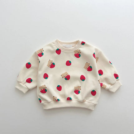 Spring & Autumn Cute Set Baby Girls Fashion Strawberries Pullover Tops + Cotton Sweatpants Boys Loose High Quality Tracksuit
