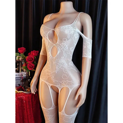 Crotchless body Stocking Toy Adult Restraint Underwear Fishnet Body Bondage Embroidered Pantyhose Sex Games Forwomen/men/couples