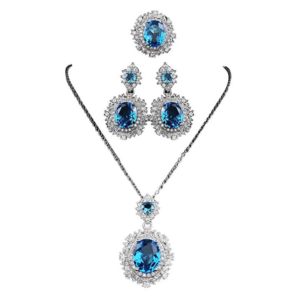 3Pcs/set For Women Girls Party  Elegant Luxury Fashion Crystal Zircon Necklace Earrings Ring Wedding Bride Jewelry Set Gifts