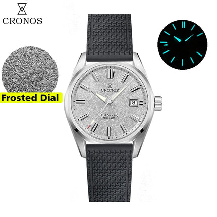 Cronos Men Watch 39mm Automatic Miyota 9015 Movement Wristwatches White Dial Birch Pattern Solid Links Sapphire 10 ATM L6040M