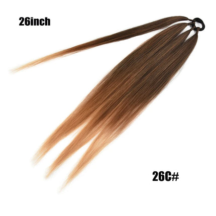Boxing Braids Ponytail Extensions Synthetic Wrap Around Ponytail With Rubber Band Hair Ring DIY 26 Inch Ombre Black Brown Grey