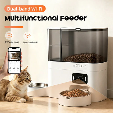 Large-capacity two-in-one smart pet feeder and water dispenser combination with dual-band WiFi camera APP  remote scheduled feed