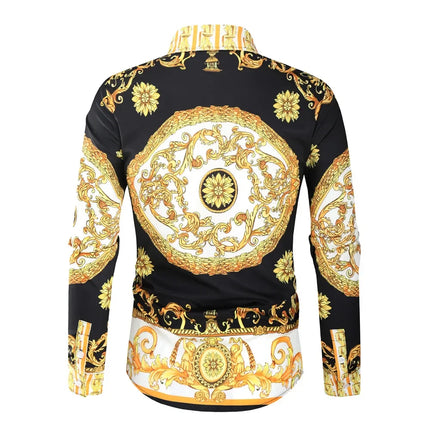 2023 New Men's 3D Digital Print Fashion Slim Fit Long Sleeve Shirt Smooths Your Silhouette Cross-Border Wholesale