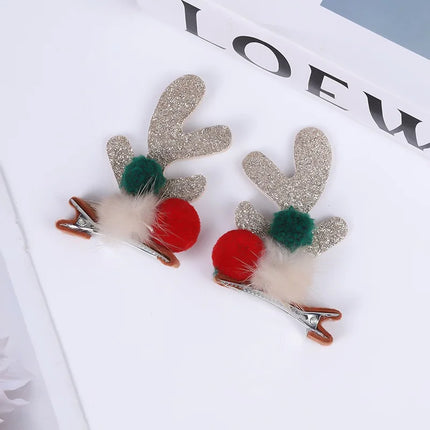 New 2Pcs Antler Christmas Hair Clips Women Girls Festival Party Sweet Headwear Accessories Children Student Hairpin Decoration