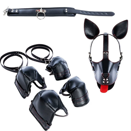 Adult Toys BDSM Set with Unisex Collar Crawling Knees Elbow Handcuffs for Puppy Role Play Hooded Costume Couple Sex Games Adult
