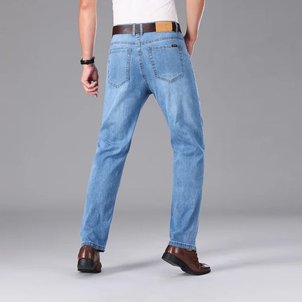 2026 Summer Brand Clothing Men's Straight Loose Lightweight Jeans Classic Badge Business Casual Thin Cotton Stretch Pants