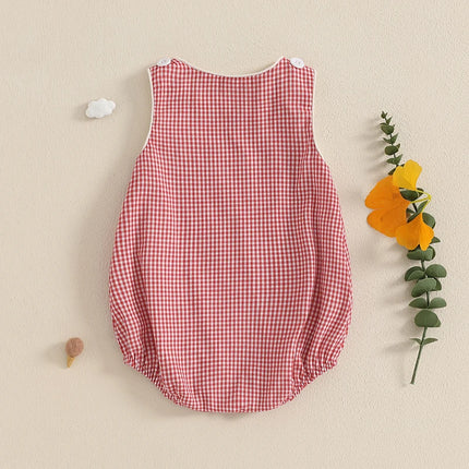 Baby Summer Tank Romper Plaid Print Sleeveless Round Neck Jumpsuit for Boys and Girls