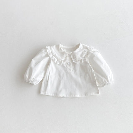 Autumn 2025 new baby set: Korean-style stylish baby girl with a lace collar top and overhang pants two-piece set