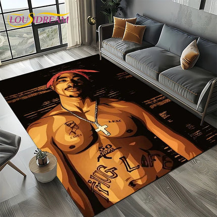 Rapper Eminem Tupac 2pac Hip-Hop Rap God Carpet Rug for Living Room Bedroom Home Sofa Decoration, Area Rug Non-slip Floor Mat