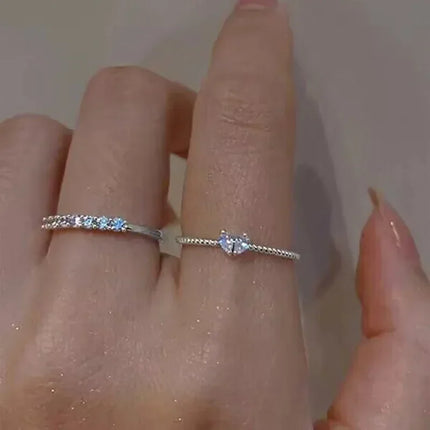 Fashion Heart Shape Zircon Rings Set for Women Girls Adjustable Minimalism Luxury Gold Color Twist Ring Wedding Jewelry