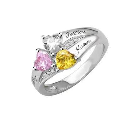Personalized 1-8 Birthstone Rings Custom Engraved Name Ring Customized Promise Heart Birthstone Ring Gifts for Family Women