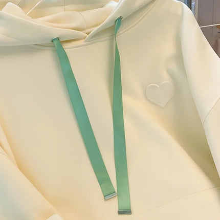 Horetong 2022 Hooded Casual Sweatshirt For Women Korean Autumn Winter Heart Embroidered Loose Hoodies New Long Sleeve Pullover