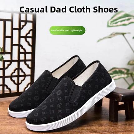 Low-Top Men's Shoes Chinese Style Soft Bottom Driving Shoes Breathable Casual Loafers Flat Heel Slip-On Canvas Shoes
