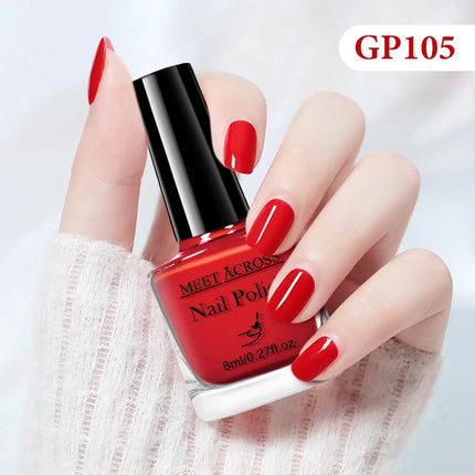 MEET ACROSS 8ml Glass Bottle Water-Based Peel Off Nail Polish Spring Summer Colorful Glitter Nail Art Varnish No Need Lamp