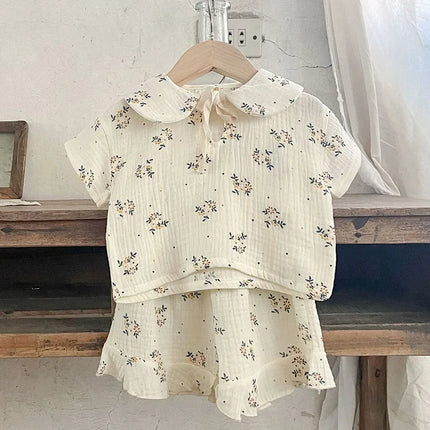 Korean Style Children Clothing Set Short Sleeved Cotton Printed T-Shirt+Shorts Newborn Baby Girls Clothing Suit For Summer