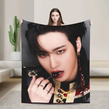 Mingi Kpop Ateez Band Flannel Blanket Autumn  Warm Bedding Throws for Children Outdoor Funny Bedspread Sofa Bed Cover