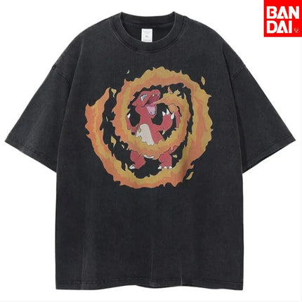 Pokemon Gastly Haunter Gengar T Shirt Men 2026 Summer Vintage Acid Wash Oversized Tee Japanese Anime Streetwear Hip Hop Harajuku
