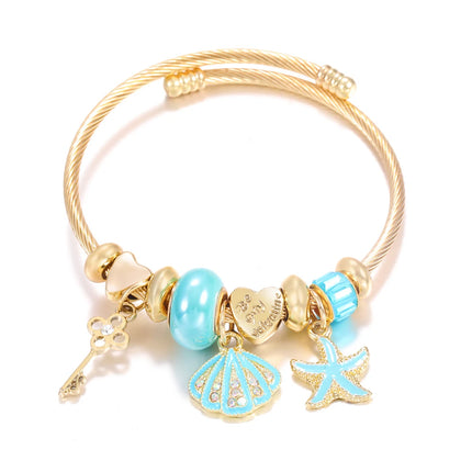 New Trendy 4 Colors Heart Shape Painted Pendant Closure Beaded Bracelet Golden Stainless Steel Women Bracelet 2025 Charm Jewelry
