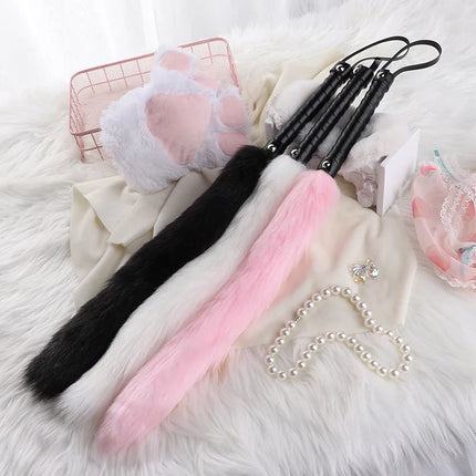 Couples Fox Tail Whip PU Leather Flogger with Spanking Paddle Ergonomic Handle for BDSM Adult Game And Erotic Fun for Women