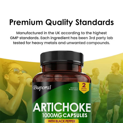Artichoke 1000mg Capsules - Benefits Liver Health and Digestive System, Improves Energy, and Promotes Overall Well-being