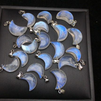 1 Pc Fengbaowu Natural Blue Moonstone Moon Pendant 925 Sterling Silver Reiki Healing Stone Jewelry Gift DIY Accessories