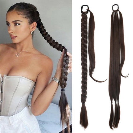 Synthetic Braided Ponytail Extensions Black Natural Hairpiece Long Pony Tail with Hair Tie Rubber Band Hair Blonde for Women