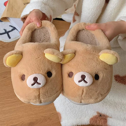 Cute Rilakkuma Unisex Cotton Slippers Warm Indoor Outdoor Anti-Slip Home Shoes Cute Design Winter Wearable for Men And Women