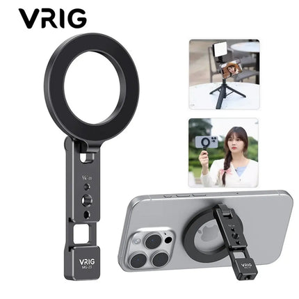 VRIG Multi-function Magnetic Phone Holder w 1/4"-20 Cold Shoe Desktop Phone Tripod Mount For MagSafe iPhone Android Mic Lights