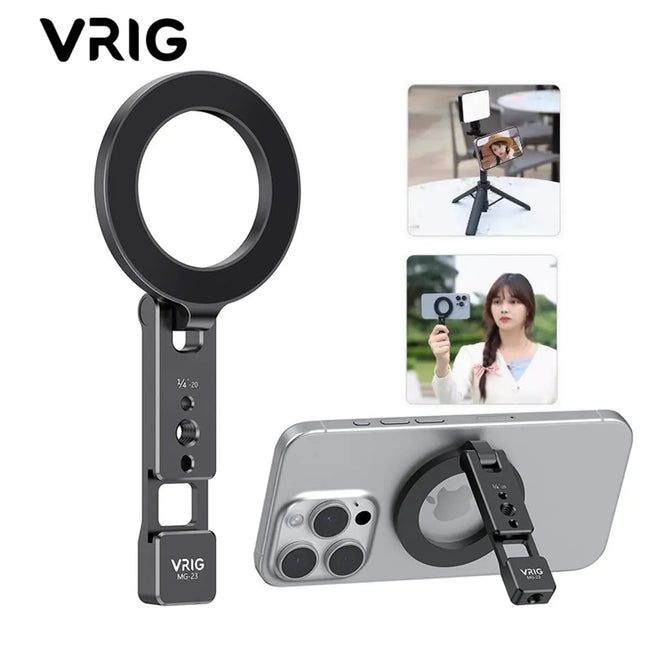VRIG Multi-function Magnetic Phone Holder w 1/4"-20 Cold Shoe Desktop Phone Tripod Mount For MagSafe iPhone Android Mic Lights