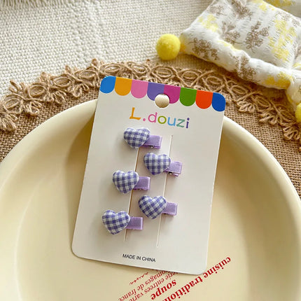 4pcs/Set Cute Candy Color Heart Plaid Girl Hair Clips Korean Exquisite Children Mini Small Hairpin Fresh Sweet Princess Headwear
