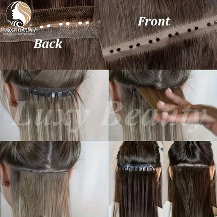 Brown Butterfly Hole Weft Hair Extensions Straight Invisible Twin Tab Weft Natural Blonde P4-27 Hole Weft Human Hair Extensions