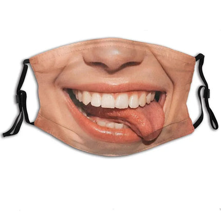 Personalized Social Funny 3D Facial Expression Masks Women Men Prom Party Ride Breathable Mouth Face Mask Creative Printed Masks