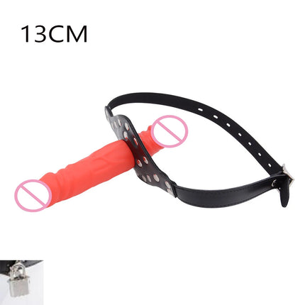 Double-Ended Dildo Deep Blowjob Sex Toy Gag Open Mouth Plug Leather Harness Lesbian Strapon Penis Butt Plug BDSM Erotic Bondage