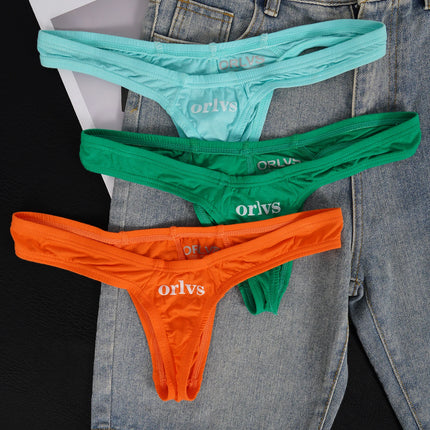 Men's Modal Thong Multi Colors Pack, ORLVS Logo Low Rise Bare Feel Underwear, High Elastic 3D Convex Pouch T-Back Briefs