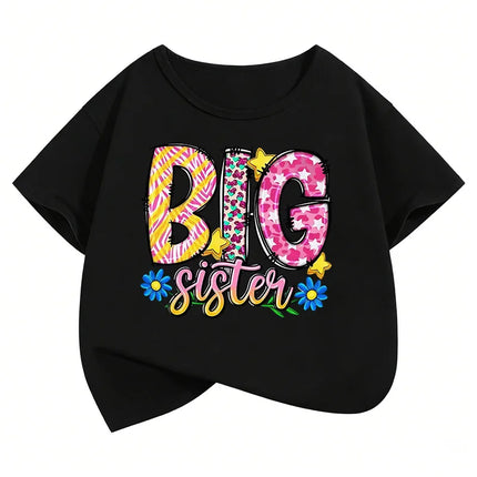 Y2K Colorful Big Sister Letter Printed T-Shirts, Manga Kids Children's T-shirt, Short Sleeve Girls Summer Spring Casual Top Tee