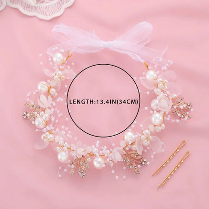 Pearl Flower Wreath Headband Girls Bridal Elegant Crowns Hair Headdress Bride Garland Head Hoop Wedding Headbands Hair Jewelry