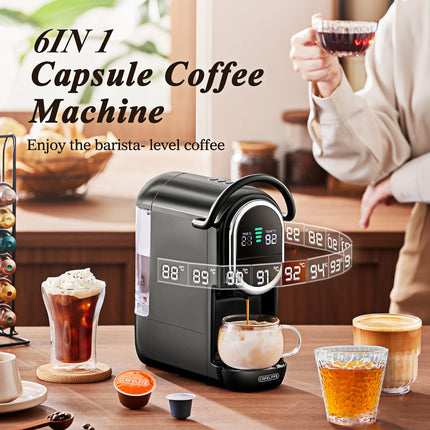 Cafelffe 6 in 1 Capsule Coffee Maker with Tea Leaves, Capsule, ESE 44mm Pods Coffee Powder Hot/Cold DG Cappuccino Nespresso