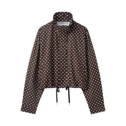 HH Woman Autumn Long Sleeves Turtleneck Zipper With Pockets Drawstring Casual Coats Women Fashion Polka Dot Printed Jacket